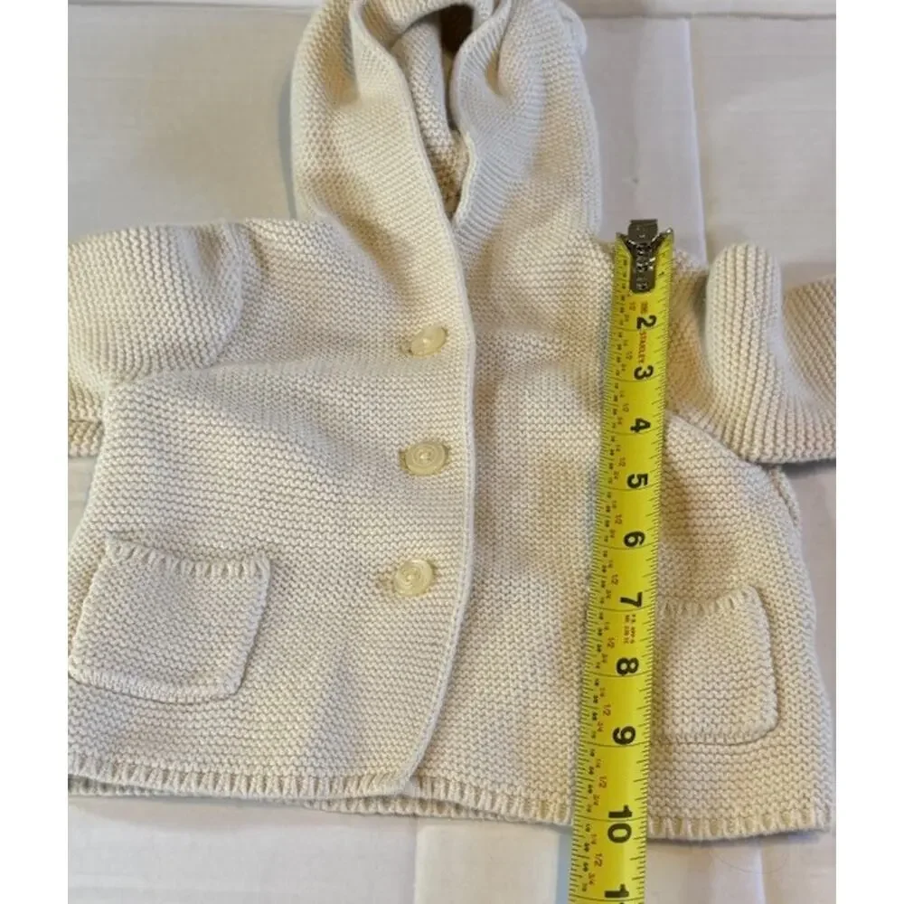 Baby Gap Size 6-12 mo Ivory Bear Knit Hooded Cardigan Sweater